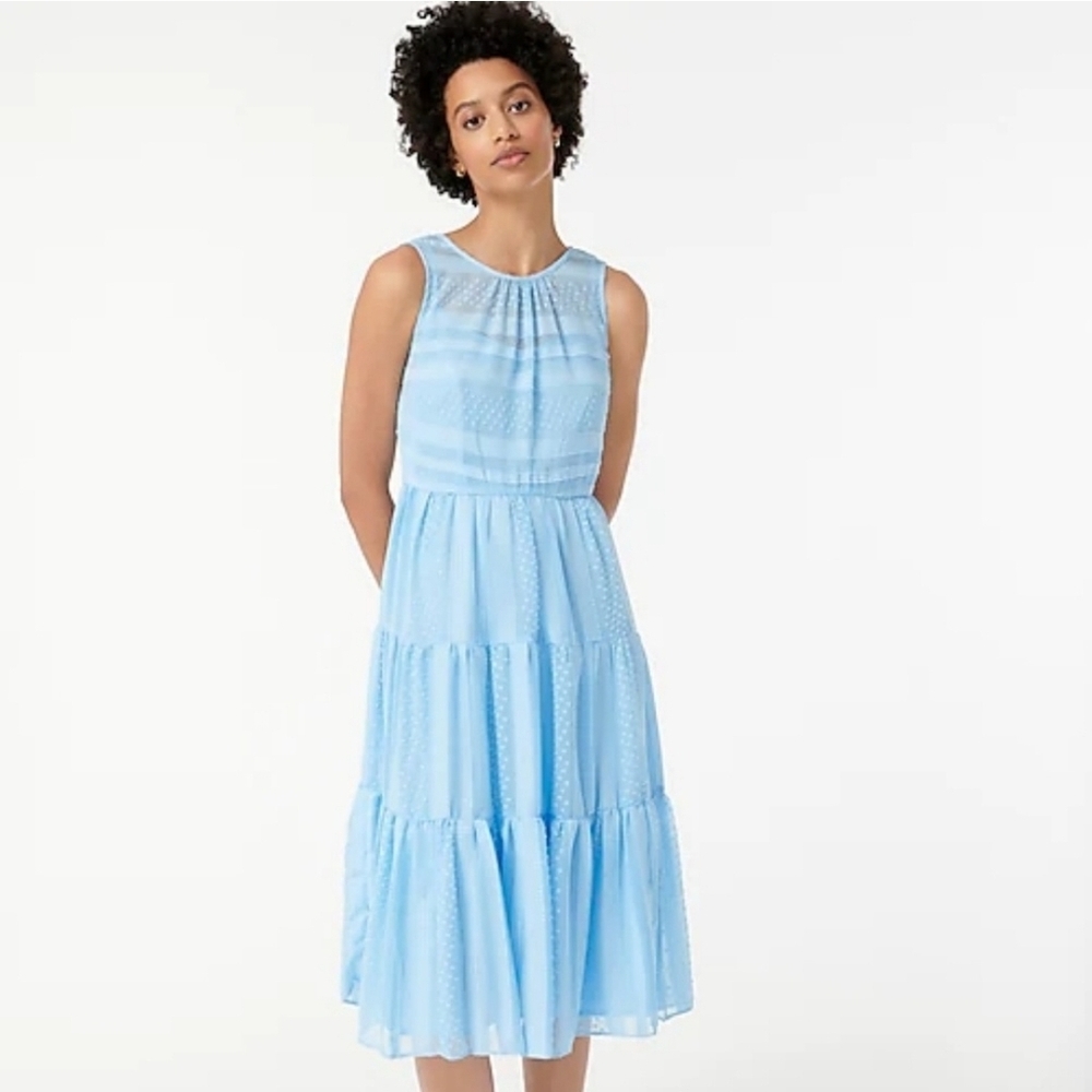 J.Crew Women's Tiered Striped Clip Dot Midi Dress